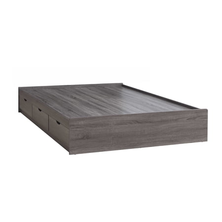 Twin Size Chest Wooden Bed with 3 Drawers Distressed Gray
