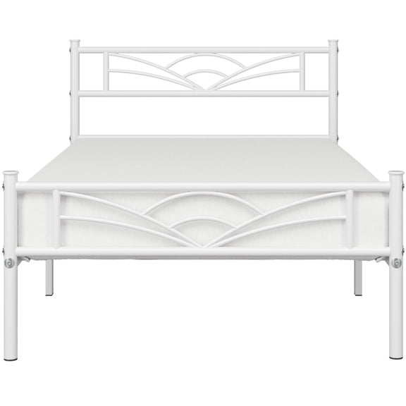 Twin Size Cloud Inspired Bed Frame, Metal Platform with Artistic Headboard, Heavy Duty Steel Slats, No Box Spring Needed, Storage Space, White