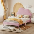 thumbnail image 1 of Twin Size Cloud-Shape Bed, Upholstered Velvet Platform Bed with Cloud-Shaped Headboard, Center Support, Cute Bed Frame for Boys, Girls, Teen, No Box-spring Needed, Pink, 1 of 9