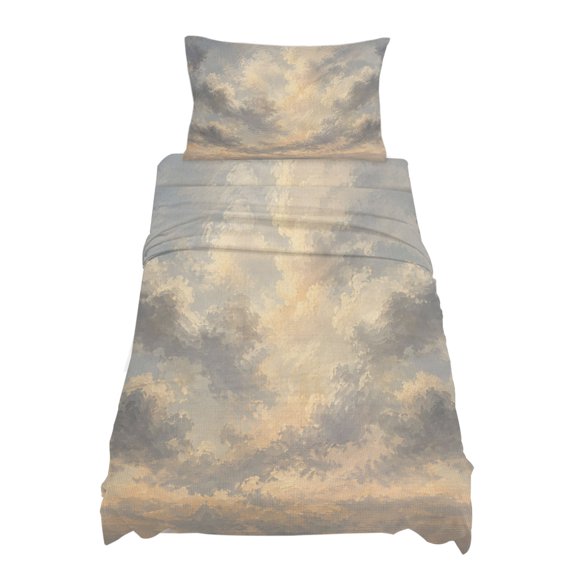 Twin Size Cloud Sky Sheet Sets Vintage Cream Gray Cloudscape Oil Painting Textured Soft Breathable Microfiber Bed Sheets Deep Pockets 4 Piece Set, 1 Fitted Sheet, 1 Flat Sheet & 1 Pillowcases