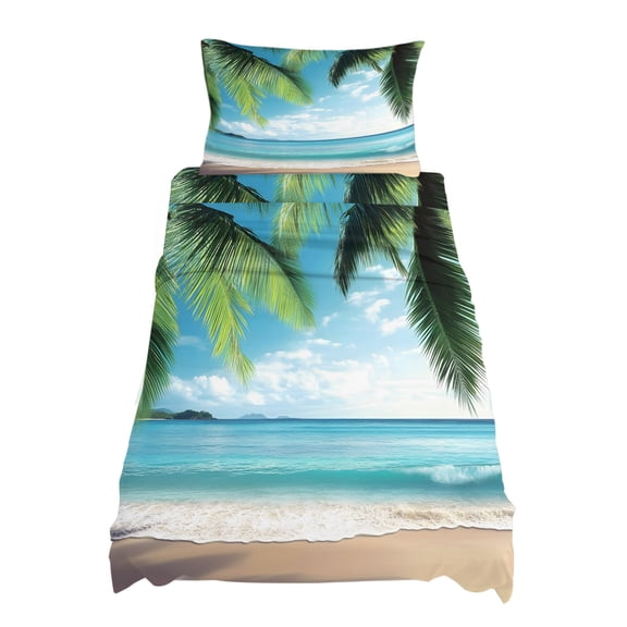 Twin Size Coconut Tree Sheet Sets Beach Blue Sky Sea Summer Scenery Tropical Soft Breathable Microfiber Bed Sheets Deep Pockets 4 Piece Bed Sheets Set, 1 Fitted Sheet, 1 Flat Sheet & 1 Pillowcases
