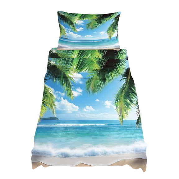 Twin Size Coconut Tree Sheet Sets Tropical Beach Sky Sea Summer Scenery Soft Breathable Microfiber Bed Sheets Deep Pockets 4 Piece Bed Sheets Set, 1 Fitted Sheet, 1 Flat Sheet & 1 Pillowcases