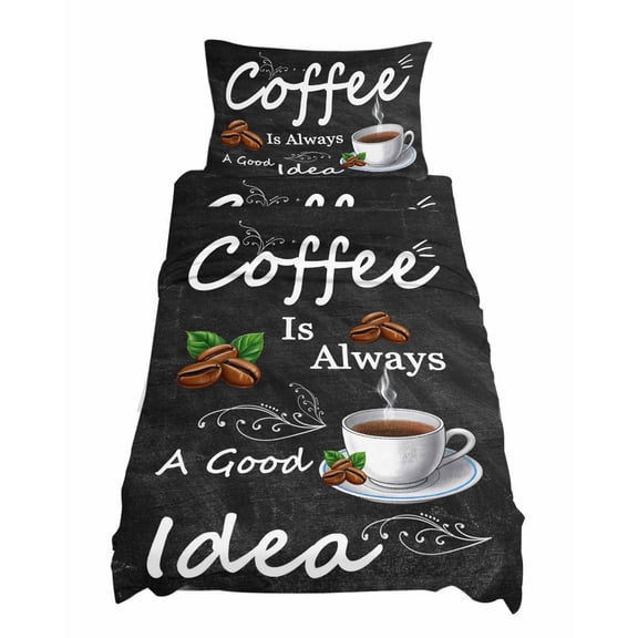 Twin Size Coffee Beans Sheet Sets Coffee Cup Letterings Art Print Soft Breathable Microfiber Bed Sheets Deep Pockets 4 Piece Bed Sheets Set, 1 Fitted Sheet, 1 Flat Sheet & 1 Pillowcases