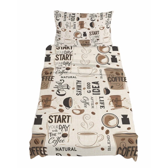Twin Size Coffee Cup Sheet Sets Coffee Beans Linen Background Soft Breathable Microfiber Bed Sheets Deep Pockets 4 Piece Bed Sheets Set, 1 Fitted Sheet, 1 Flat Sheet & 1 Pillowcases