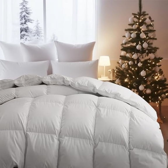 Twin Size Comforter, Feather Down Winter Duvet Insert, Heavyweight Goose Down Comforter, White Hotel Collection Bedding, Soft Fabric, Gusseted Design