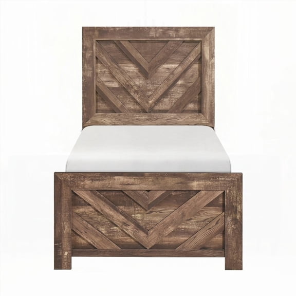 Contemporary Rustic Brown Twin Size Panel Bed Wooden Furniture 1pc, Bed in a Box