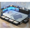 thumbnail image 1 of Twin Size Corner Bed Frame with Charging Station & LED Lights, Storage Headboard,Platform Bed Frame with 8 Storage Drawers & Bookcase, No Box Spring Needed,Twin Daybed Metal Slats,Black & Gray, 1 of 8