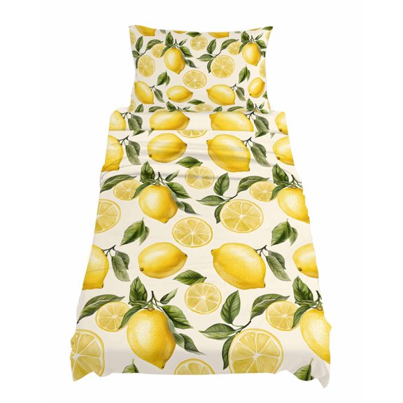 Twin Size Country Watercolor Sheet Sets Lemon Slice Fruit Leaf Beige Farmhouse Soft Breathable Microfiber Bed Sheets Deep Pockets 4 Piece Bed Sheets Set, 1 Fitted Sheet, 1 Flat Sheet & 1 Pillowcases