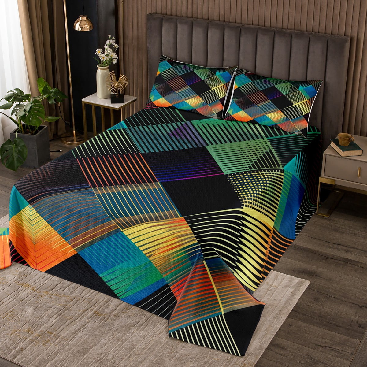 Twin Size Coverlet Set For Men & Women - Luxurious Diamond Geometric ...