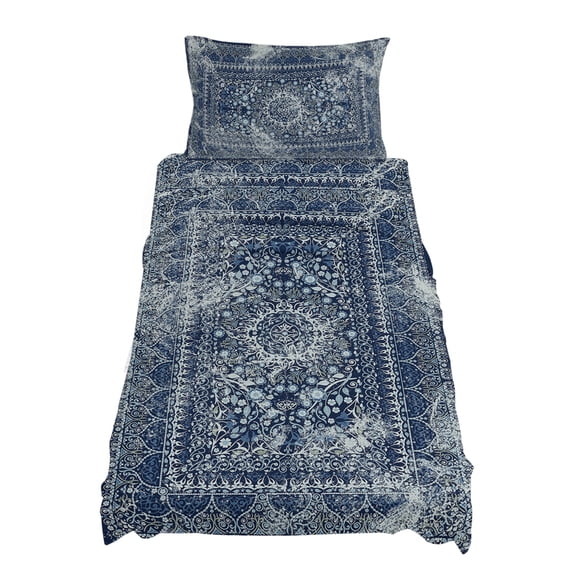 Twin Size Dark Blue Sheet Sets Medieval Ethnic Turkish Retro Soft Breathable Microfiber Bed Sheets Deep Pockets 4 Piece Bed Sheets Set, 1 Fitted Sheet, 1 Flat Sheet & 1 Pillowcases