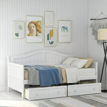 Twin Size Daybed with 2 Drawers, Wooden Bedframe with Backrest, Storage Sofa Bed with Wood Slat Support for Bedroom, No Box Spring Needed, Easy to Assemble