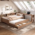 thumbnail image 1 of Twin Size Daybed Frame with Side Shelves and Desk,Wood Daybed Frame with Storage Drawers and Trundle for Bedroom, Apartment, Mattress not included, No Box Spring Needed,Brown, 1 of 14