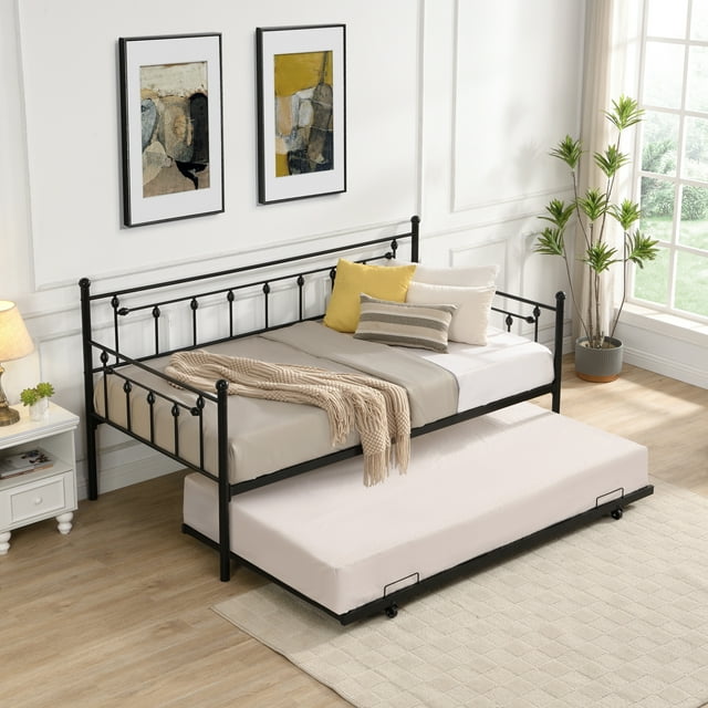 Twin Size Daybed Frame with Trundle, Space Saving Twin Daybed with ...