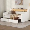 thumbnail image 1 of Twin Size Daybed with LED Headboard, PU Upholstered Corner Bed Frame with Storage Drawers and Charging Station, Sofa Bed Frame for Guest Room, Kids Room, 330LBS Weight Capacity, 1 of 9