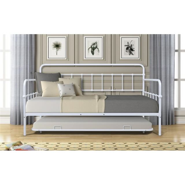 Heavyduty Twin Daybed with Pull Out Trundle, Metal Sofa Bed, No Box