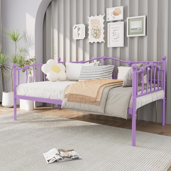 Twin Size Daybed, Sofa Bed Frame with Heart-Shaped Decoration and Steel Slat Support, Space-Saving, No Box Spring Needed, for Apartment