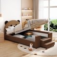thumbnail image 1 of Twin Size Daybed with Storage, Velvet Upholstered Daybed with Bear Shaped Headboard, Hydraulic System, Breathable Mesh Fence, Wood Frame Daybed, Brown, 1 of 7