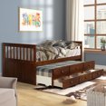 thumbnail image 1 of Twin Size Daybed with Trundle Bed, Captain's Bed Platform Bed Frame with 3 Storage Drawers and Headboard, Storage Sofa Bed for Living Room Bedroom, Space Saving, Walnut, 1 of 7