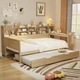 thumbnail image 1 of Twin Size Daybed with Trundle, Desk and Storage Headboard, Pinewood U-Shaped Captain Corner Bed Frame for Bedroom, No Box Spring Needed, Easy Assembly, Natural, 1 of 9