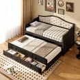 thumbnail image 1 of Twin Size Daybed with Trundle, Upholstered Wooden Sofa Bed with 2 Storage Drawers and Button Tufted Backrest, for Living Room, Bedroom, Guest Room, Black, 1 of 7