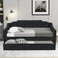 thumbnail image 1 of Twin Size Daybed with Trundle, Wood Daybed Frame with Armest and Back Upholstered Sofa Bed Platform Bed for Bedroom Living Room, No Box Spring Needed, Black, 1 of 7