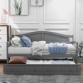 thumbnail image 1 of Twin Size Daybed with Trundle, Wooden Daybed Frame with Headboard and Footboard, Sofa Bed Twin Platform Bed with 10 Slat Support for Bedroom Living Room, No Box Spring Needed, Gray, 1 of 7