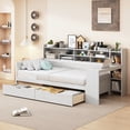 thumbnail image 1 of Twin Size Daybed, Twin Sofa Day Bed Frame with Pull Out Drawers and Book Shelves, Upholstery Sofa Daybed Frame for Living Room Bedroom Guest Room Apartment, White, 1 of 8