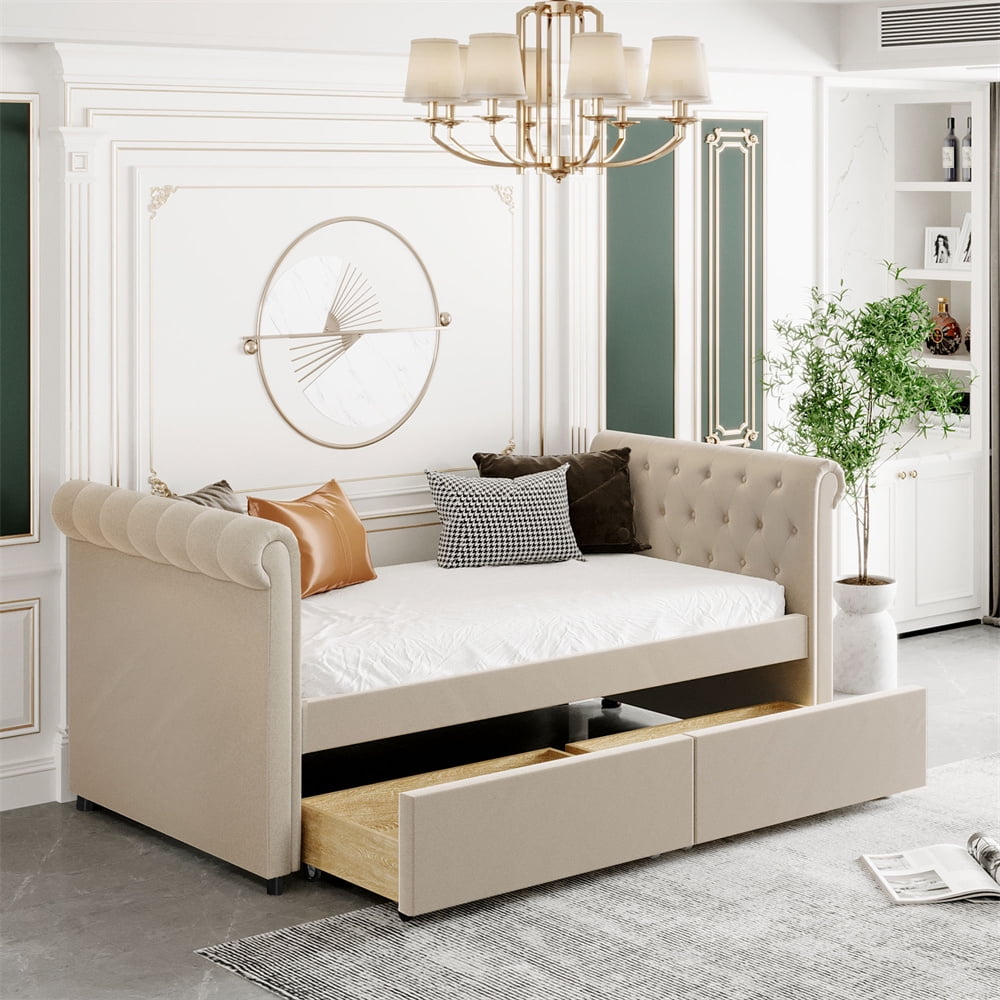 Twin Size Daybed with Two Storage Drawers, Button Tufted Upholstered ...