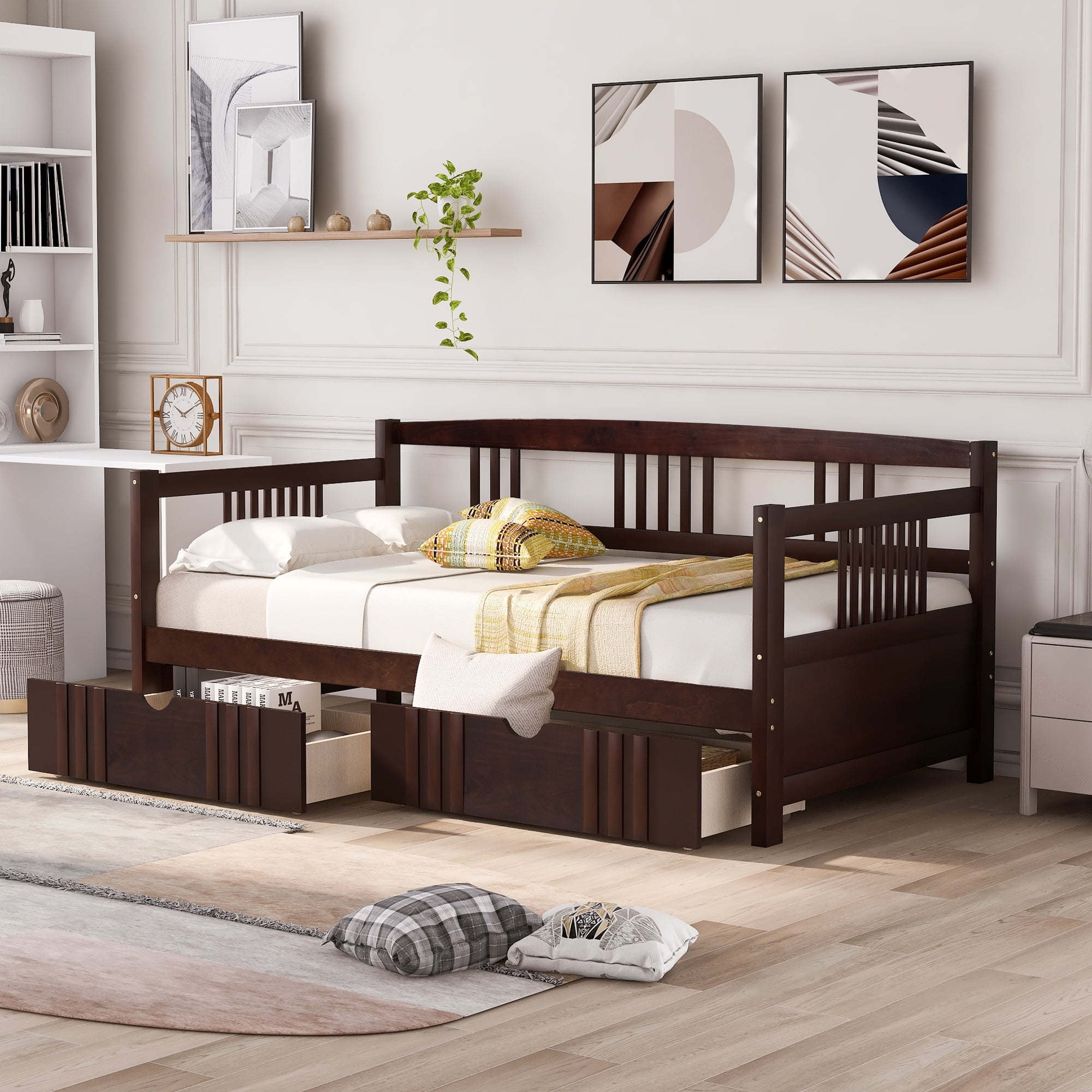 Twin Size Daybed with Two Storage Drawers, Wood Daybed Frame with Wood ...