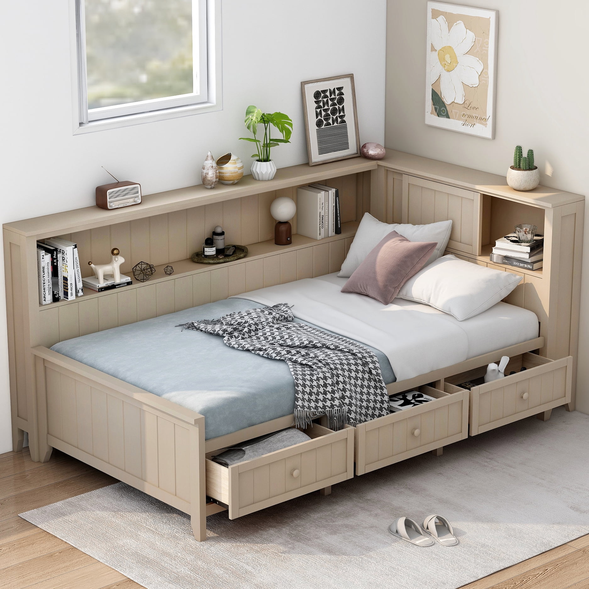 Twin Size Daybed With Storage, 3 Drawers, Antique White Finish, Strong ...