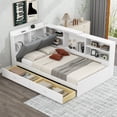 thumbnail image 1 of Twin Size Daybed with 2 Drawers & Storage Shelves, White Wood Platform Bed Frame with Hidden Storage Headboard, 1 of 7