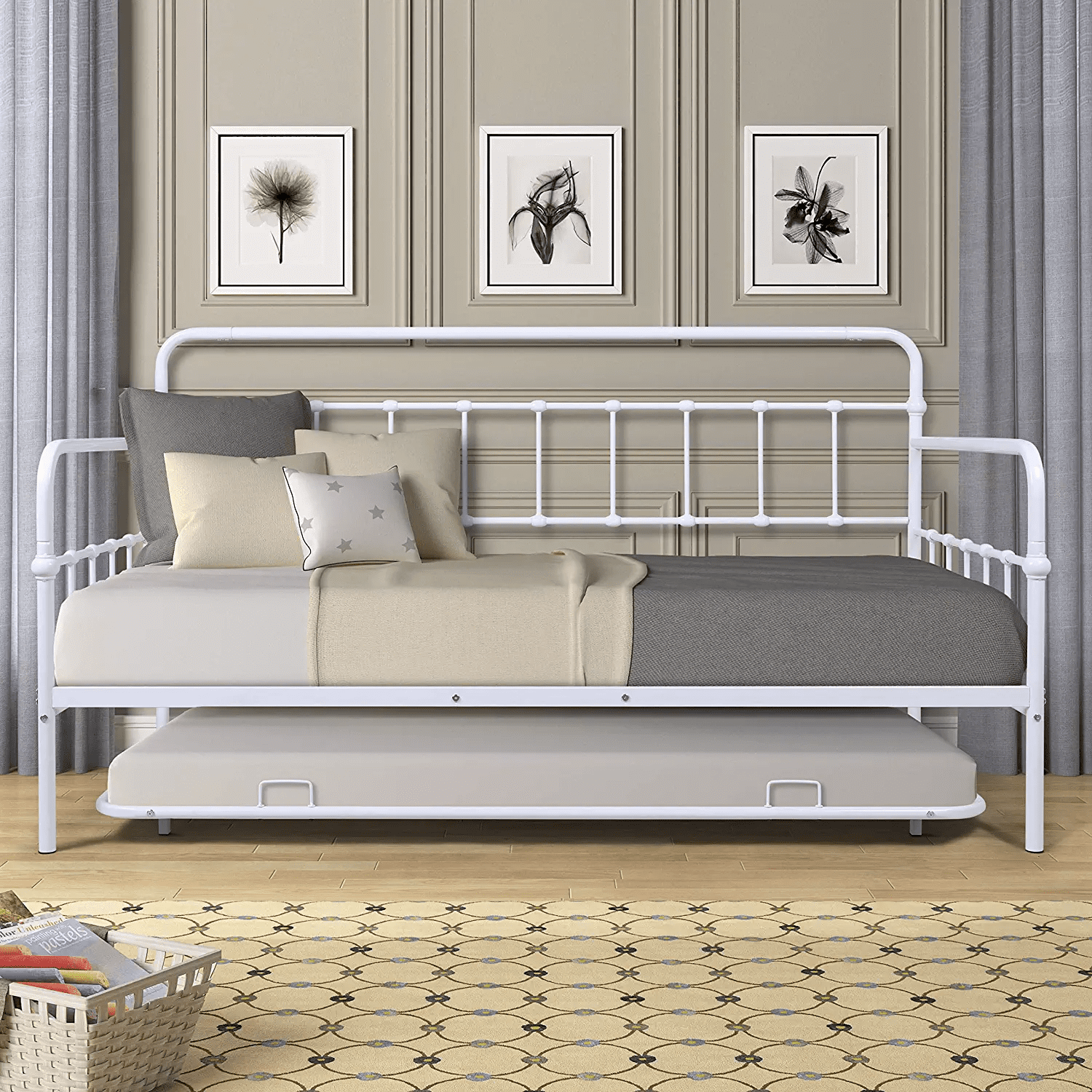 GNIXUU Twin Daybed With Trundle Metal Guest