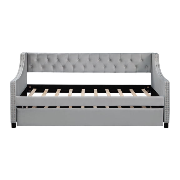 Twin Size Daybed with Upholstered Trundle | Suitable for Bedroom Furniture | Foam - Filled Solid Wood Construction | Eliminates Need for Box Spring