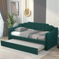 thumbnail image 1 of Twin Size Daybeds, Upholstered Sofa Bed Frame with Twin Trundle Bed, Solid Wood Bed Frame with Backrest and Armrest for Living Room Bedroom, Space Saving, Green, 1 of 5