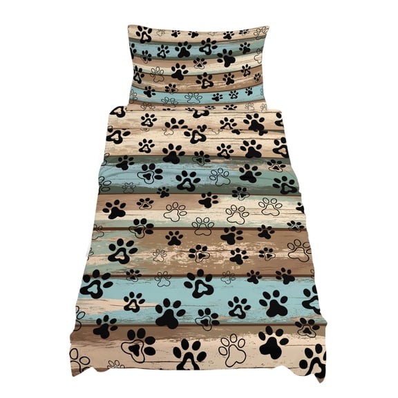 Twin Size Dog Paws Sheet Sets Blue Brown Wood Grain Vintage Soft Breathable Microfiber Bed Sheets Deep Pockets 4 Piece Bed Sheets Set, 1 Fitted Sheet, 1 Flat Sheet & 1 Pillowcases