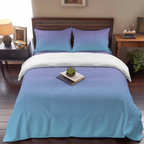 Twin Size Duvet Cover 4 Piece Bedding Set Blue to Purple Ombre Gradient Shadow Bed Sheet Sets Soft Microfiber Comforter Cover with Flat Sheet 2 Pillow Shams