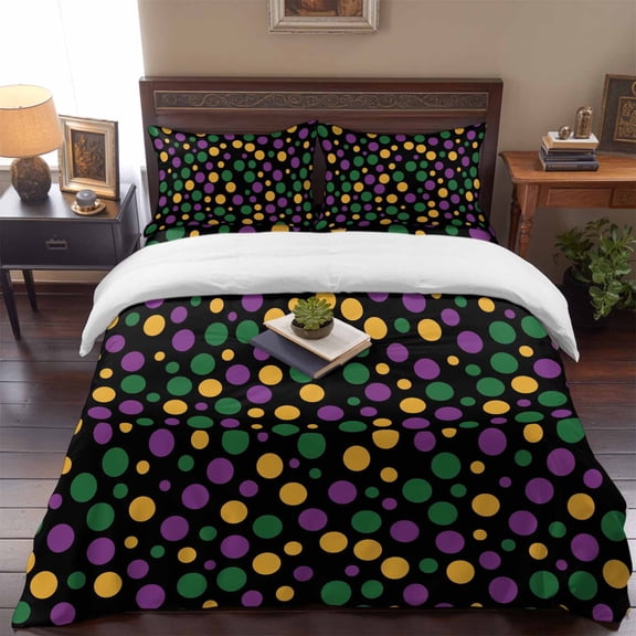Twin Size Duvet Cover 4 Piece Bedding Set Carnival Colorful Polka Dots Bed Sheet Sets Soft Microfiber Comforter Cover with Flat Sheet 2 Pillow Shams