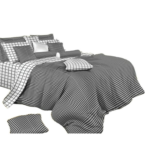 Twin Size Duvet Cover Sheets Set -  Black & White Check