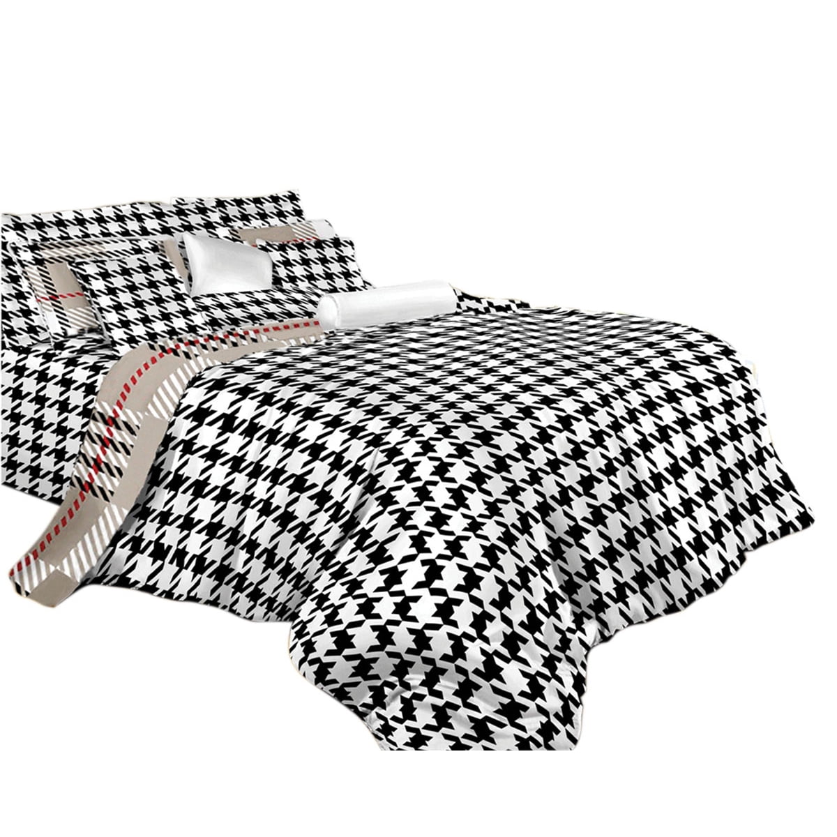 Twin XL Black and White Cotton Houndstooth Duvet Cover Set