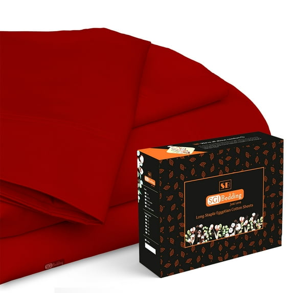 Twin Size Egyptian Cotton Bed Sheets 800 TC Sheet Set Blood Red Solid Cotton 15" Deep