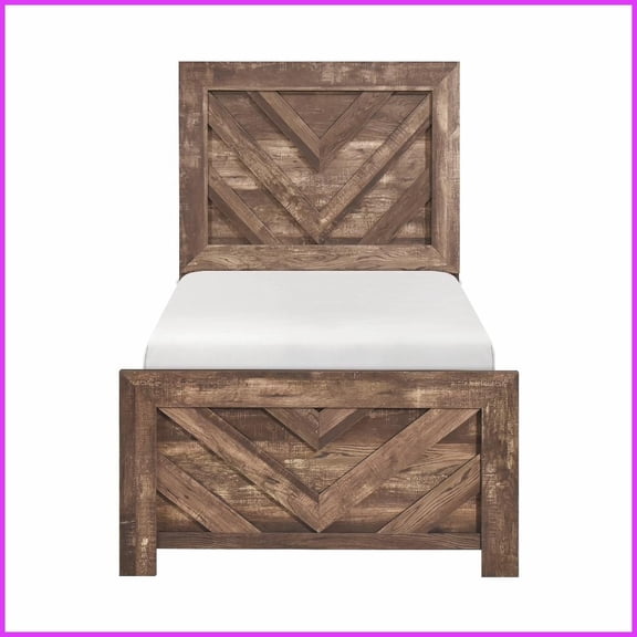 Twin Size Engineered Wood Panel Bed with Rustic Brown Finish – Ships in One Box for Bedroom