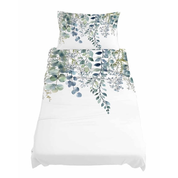 Twin Size Eucalyptus Leaves Sheet Sets Green Plants Farmhouse Soft Breathable Microfiber Bed Sheets Deep Pockets 4 Piece Bed Sheets Set, 1 Fitted Sheet, 1 Flat Sheet & 1 Pillowcases