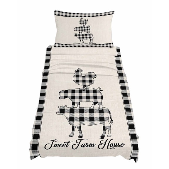 Twin Size Farm Animal Sheet Sets Buffalo Plaid Cow Pig Chicken Soft Breathable Microfiber Bed Sheets Deep Pockets 4 Piece Bed Sheets Set, 1 Fitted Sheet, 1 Flat Sheet & 1 Pillowcases