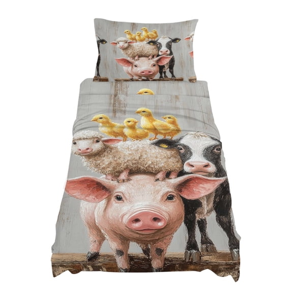 Twin Size Farm Animal Sheet Sets Pig Sheep Cow Chicken Countryside Soft Breathable Microfiber Bed Sheets Deep Pockets 4 Piece Bed Sheets Set, 1 Fitted Sheet, 1 Flat Sheet & 1 Pillowcases