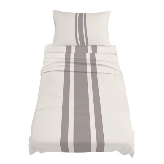 Twin Size Farmhouse Gray Sheet Sets Sripes Cream Background Soft Breathable Microfiber Bed Sheets Deep Pockets 4 Piece Bed Sheets Set, 1 Fitted Sheet, 1 Flat Sheet & 1 Pillowcases
