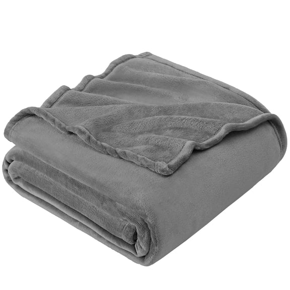 Twin Size Flannel Fleece Blanket, Ultra Soft 280 Gsm Plush for Bed Couch Camping Decor, Machine Washable Fade Resistant, Grey
