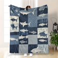 thumbnail image 1 of Twin-Size Flannel Throw Blanket with Oceanic Mosaic Design | Soft Polyester, Sharks, Fish & Coral Patterns in Blue and White, 280gsm, Perfect for Bed, Couch, or Camping, 1 of 6
