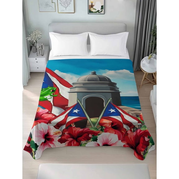 Twin Size Flat Sheet Only,Puerto Rico Flag Hibiscus Flower Soft Top Bed Sheets Breathable Bedding Sheet Frog Floral Ocean Microfiber Hotel Luxury Top Sheets