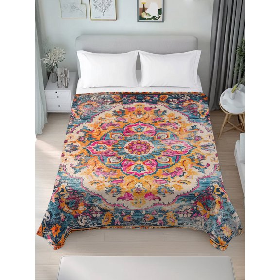 Twin Size Flat Sheet Only,Retro Medieval Turkish Tattoos Soft Top Bed Sheets Breathable Bedding Sheet Classic Boho Pattern Microfiber Hotel Luxury Top Sheets