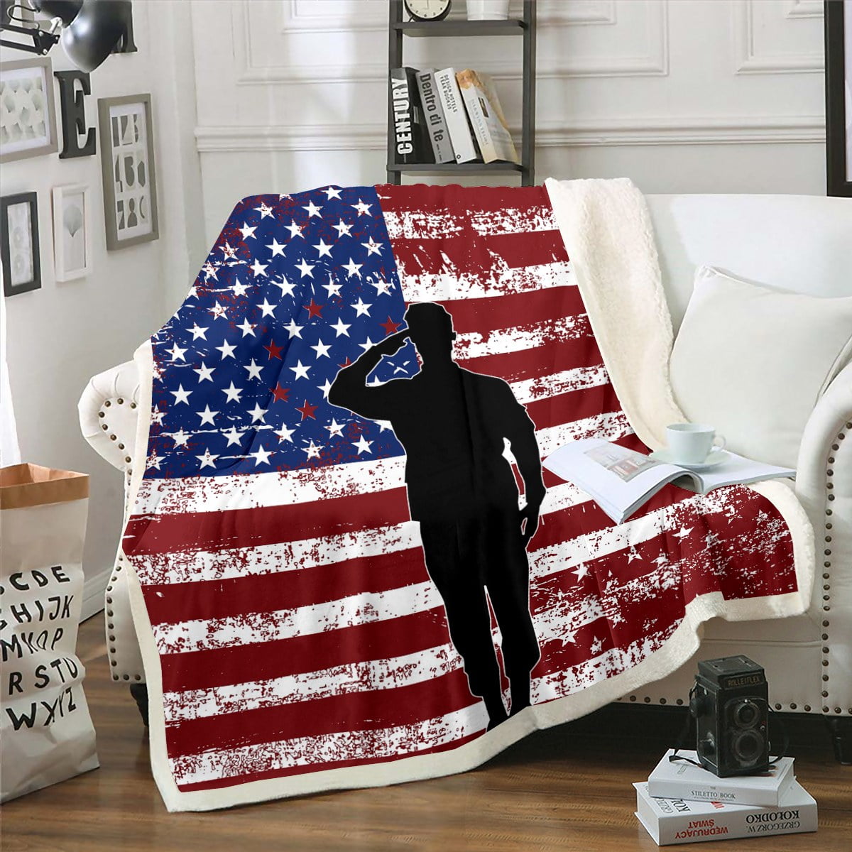 Twin Size Fleece Blanket American Flag Fuzzy Blanket for Boys Youth
